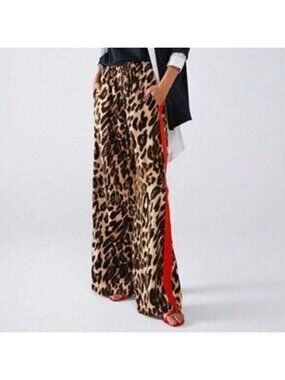 Yellow Casual Women's Leopard Print Color Block Loose Long Pants